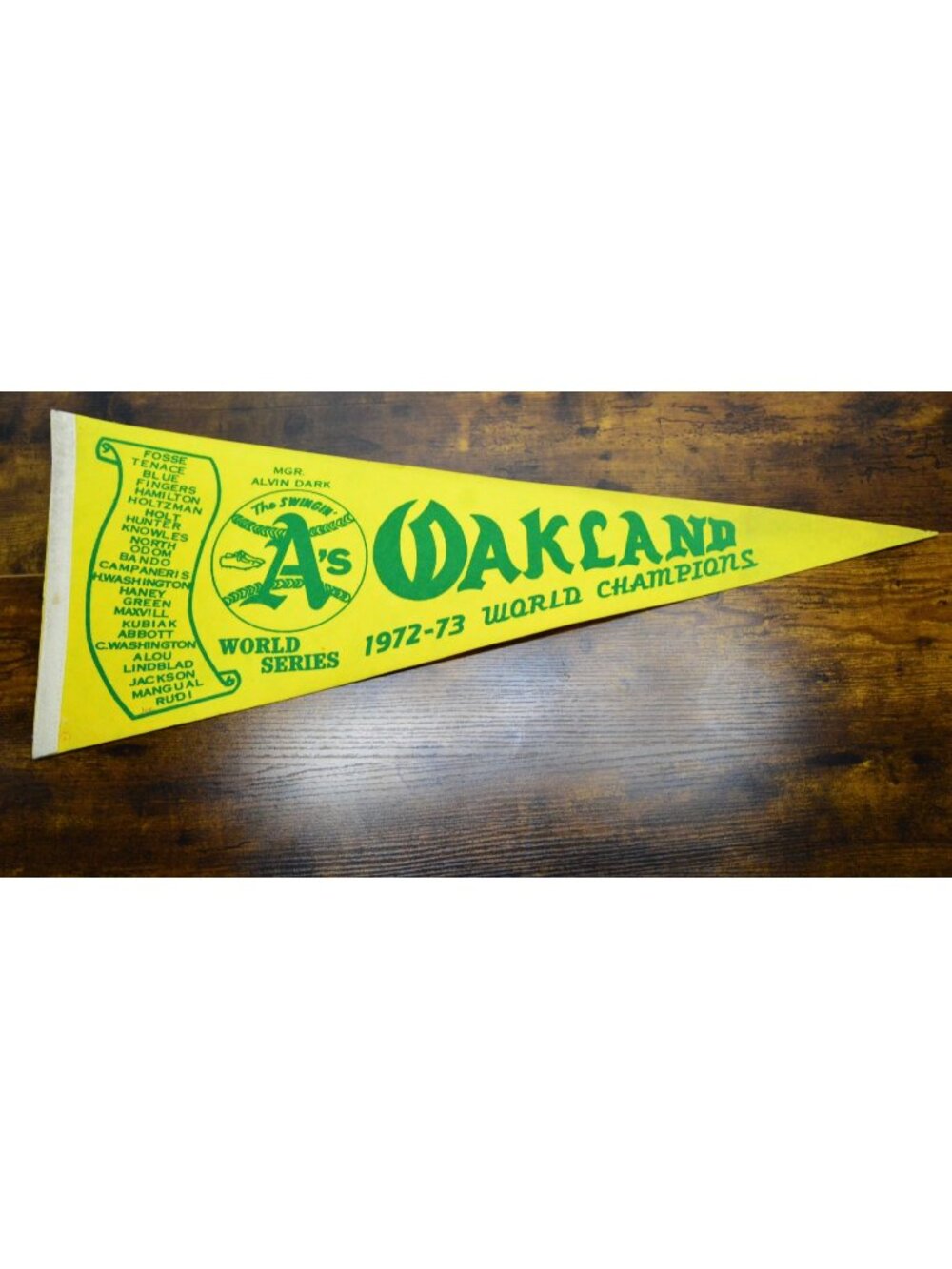 Vintage MLB Oakland Swingin' A's 1972-73 World Champions pennant 30 inches